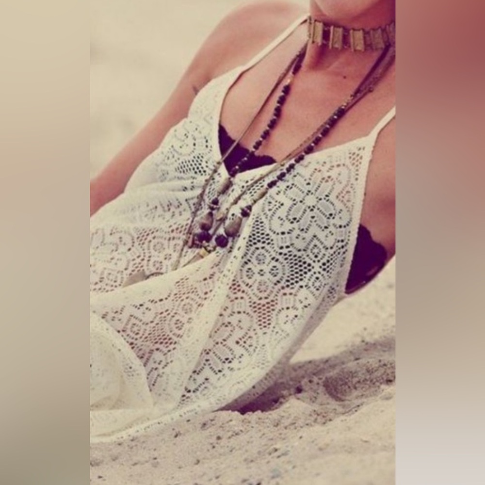 Free People Beach Romper BLACK Boho Lace Swim Cover Up Spaghetti Straps Small